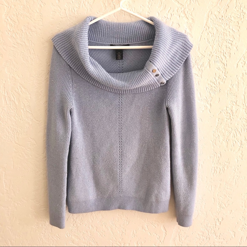 WHBM Cowl Neck Snap Detail Powder Blue Sweater XS